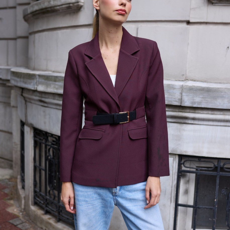 Kemerli Bordo Ceket1 Ceket